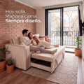 Detalle de almacenamiento oculto patentado en sofá cama Siena para organización inteligente del hogar