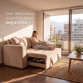 Sofá cama Siena convertido en espacio de trabajo home office en living multifuncional