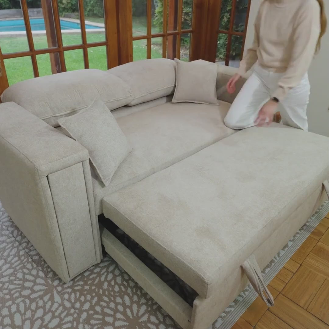 Sofá cama Siena con respaldo reclinable en posición de descanso